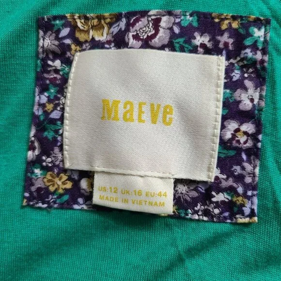 Anthropologie Maeve Emma Dress Size 12 Green Dandelion Floral Crochet Fit Flare - Picture 6 of 8